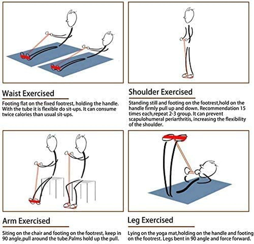 Resistance Fitness Bands, 6-Tube Pedal Puller Resistance Band, 5 Resistance Loop Exercise Bands with Instruction Guide and Carry Bag, for Abdomen Waist Arm Leg Stretching Slimming Training