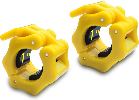 Barbell Clips Bar Clamps Collars, Weight Clips for Bar, Quick Release Barbell Collars 1 Inch - Clamps for Weightlifting Bar for and Training Strength【 Pair 】 (Yellow1)…